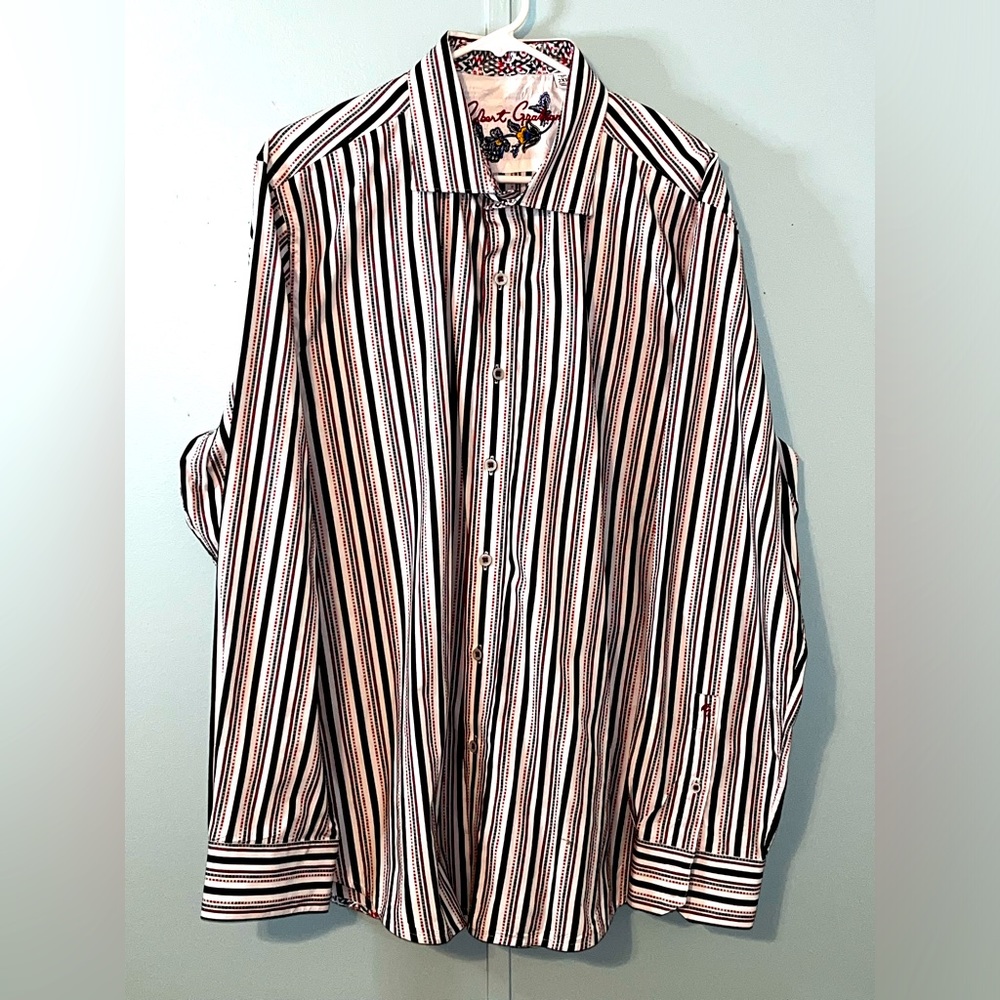 Robert Graham Button Up Size‎ 2XL Black Red White Stripes Classic Fit